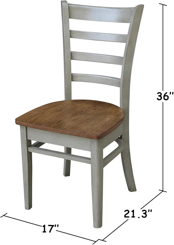 IC International Concepts 36" Round Top Pedestal Table with 2 Emily Chairs-Set of 3 Pieces Dining Sets, Onesize, Distressed Hickory/Stone - LeafyLoom