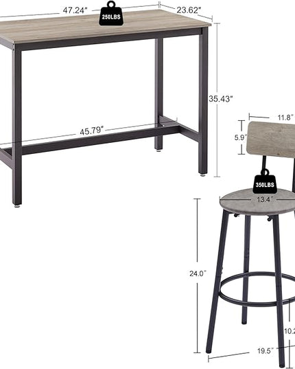 NicBex Dining Room Table Set for 4 Corner Dining Table Set Bar Table Set with 4 Bar Stools PU Soft Seat with Backrest Set for Kitchen, Dining Room, Dinette, Thicken Steel Frame, Grey - LeafyLoom