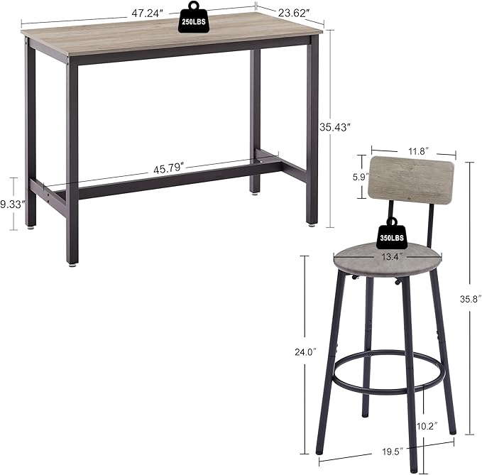 NicBex Dining Room Table Set for 4 Corner Dining Table Set Bar Table Set with 4 Bar Stools PU Soft Seat with Backrest Set for Kitchen, Dining Room, Dinette, Thicken Steel Frame, Grey - LeafyLoom
