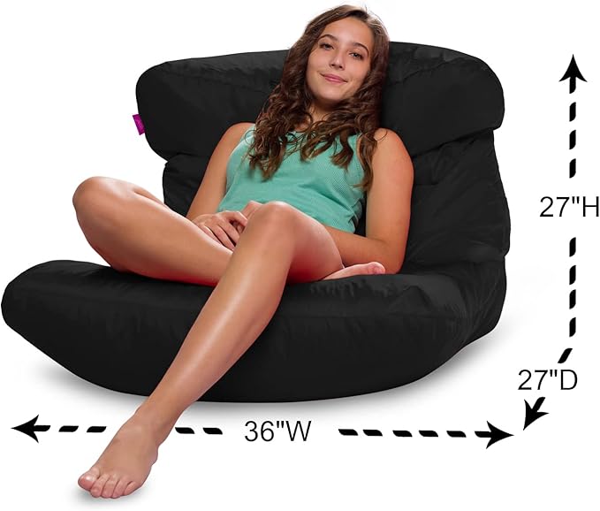 Posh Creations Structured Comfy Bean Bag Chair for Gaming, Reading, and Watching TV, Laguna Lounger, Microsuede - Black - LeafyLoom