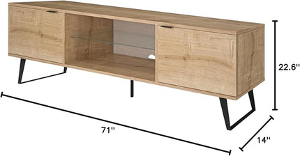 Atelier Mobili Mid Century Modern TV Stand 75 inch | Farmhouse Entertainment Center with Storage | TV Stand for 75 Inch TV | Oak TV Stand for Living Room Entertainment Center for Bedroom TV Stand - LeafyLoom