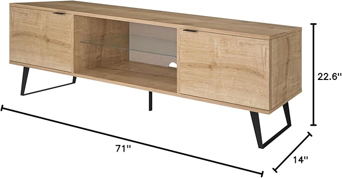 Atelier Mobili Mid Century Modern TV Stand 75 inch | Farmhouse Entertainment Center with Storage | TV Stand for 75 Inch TV | Oak TV Stand for Living Room Entertainment Center for Bedroom TV Stand - LeafyLoom