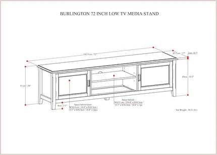 SIMPLIHOME Burlington SOLID WOOD Wide Transitional Media Stand for TVs up to 80 inches for The Living Room and Entertainment Center, 72 inch, Mahogany Brown - LeafyLoom