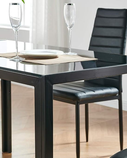 IDS Home Rectangular with Metal Legs for 4/6 Persons Transparent Glass Top Kitchen Dining Table, 51.2", Black - LeafyLoom