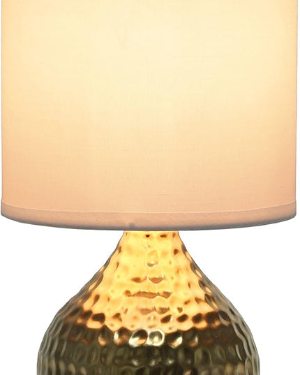 Simple Designs LT2073-GDW Mini Hammered Texture Gold Drip Table Lamp with White Shade & Sylvania LED TruWave Natural Series Décor B10 Chandelier Light Bulb, 40W Equivalent Efficient 4W - LeafyLoom