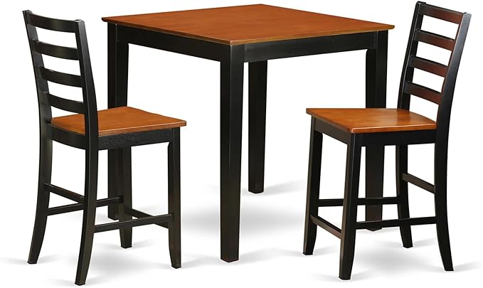 East West Furniture PBFA3-BLK-W 3 Piece Counter Height Dining Set for Small Spaces Contains a Square Dining Room Table and 2 Wooden Seat Chairs, 36x36 Inch, Black & Cherry - LeafyLoom