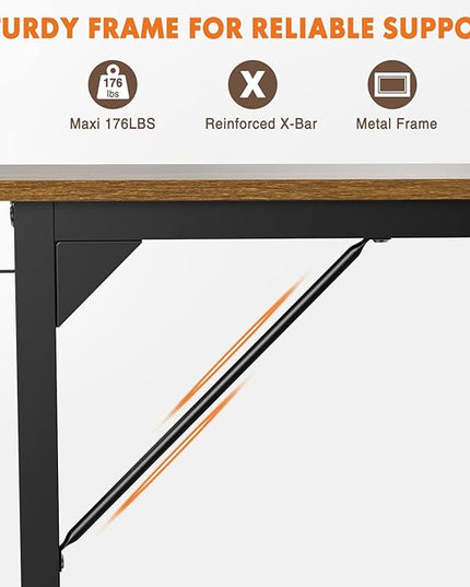 Computer Desk Small Office Desk 40 Inch Writing Desks Small Space Desk Study Table Modern Simple Style Work Table with Storage Bag Headphone Hook Wooden Tabletop Metal Frame for Home, Bedroom - LeafyLoom