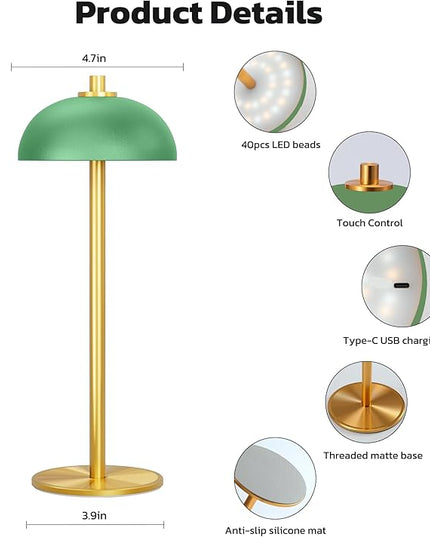 2 Pack Cordless Table Lamp, 5000mAh Portable Rechargeable Table Lamp, 3 Color Modes Stepless Dimming Table Light with Memory Function, for Dinner, Patio, Home, Restaurant.(Green) - LeafyLoom