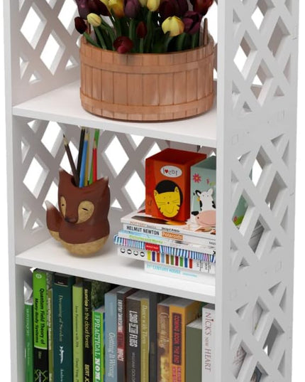Bookcase 4 Tier, 3-Shelf Kids Bookshelf - Compact Book Organizer and Open Shelf Rack for Bedroom, Living Room, Office, Bathroom - Ideal Small Bookcase for Small Spaces - White - LeafyLoom