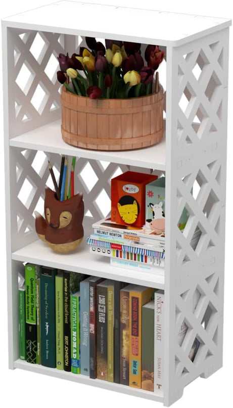 Bookcase 4 Tier, 3-Shelf Kids Bookshelf - Compact Book Organizer and Open Shelf Rack for Bedroom, Living Room, Office, Bathroom - Ideal Small Bookcase for Small Spaces - White - LeafyLoom