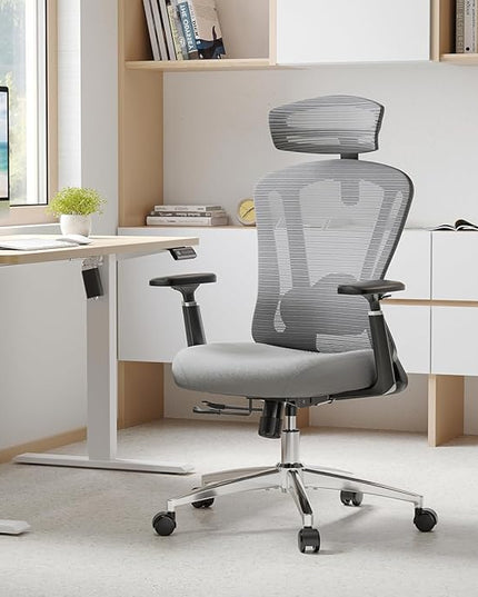 Farini Office Chair Ergonomic Desk Chair, High Back Office Chair with Wheels, Home Office Chair for Heavy People, Office Chair Adjustable Seat Depth, 3D Armrests and Adjustable Headrest, Gray - LeafyLoom