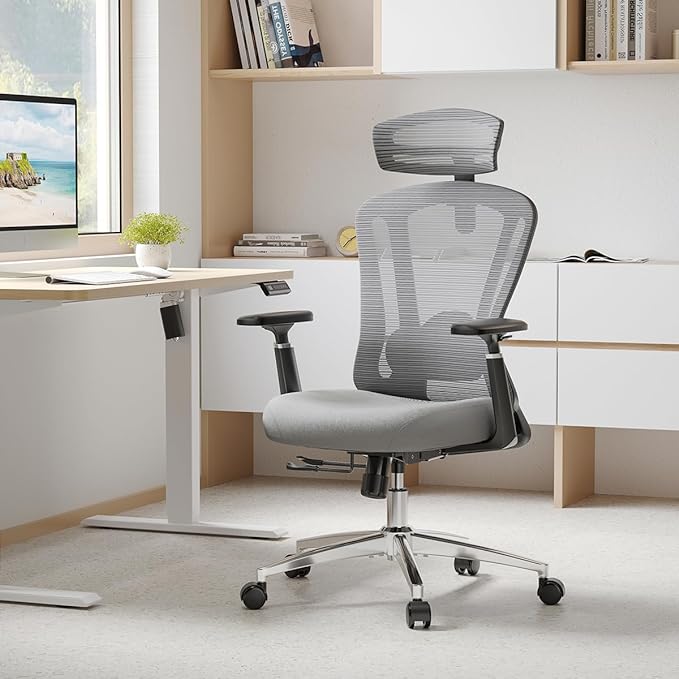 Farini Office Chair Ergonomic Desk Chair, High Back Office Chair with Wheels, Home Office Chair for Heavy People, Office Chair Adjustable Seat Depth, 3D Armrests and Adjustable Headrest, Gray - LeafyLoom