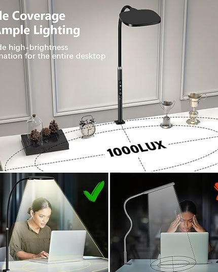 Hapfish LED Desk Lamps for Home Office, Clamp Desk Video Conference Light for Computer Zoom Meetings, Dimmable, Top Bright, Rotatable, Large Lighting Area, Clip on Table Lamp for Monitor, Study, Work - LeafyLoom