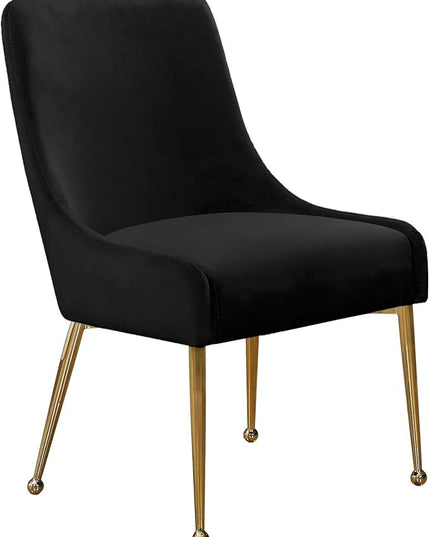 Meridian Furniture Owen Collection Modern | Contemporary Velvet Upholstered Dining Chair with Polished Gold Legs, Set of 2, 24" W x 21" D x 34.5" H, Black - LeafyLoom