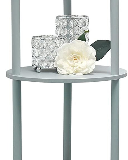Simple Designs LF2010-GRY 62.5" Round Modern Shelf Etagere Organizer Storage Floor Lamp with 2 USB Charging Ports, 1 Charging Outlet and Linen Shade for Living Room Bedroom, Gray, 11.5 x 11.5 x 62.5 - LeafyLoom