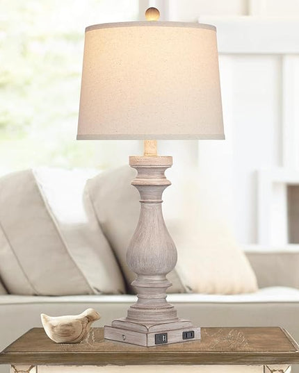 29" Tall Table Lamp for living room set of 2,Vintage Bedside Nightstand Lamps with USB C+A Ports & AC Outlet,3-Way Dimmable Touch Control White Washed Finish Desk Lamp for Bedroom,Color 2 - LeafyLoom