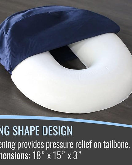 DMI Seat Cushion Donut Pillow and Chair Pillow for Tailbone Pain Relief, Hemorrhoids, Prostate, Pregnancy, Post Natal, Pressure Relief and Surgery, 18 x 15 x 3, Navy - LeafyLoom