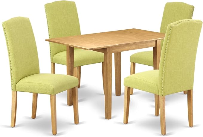 East West Furniture Norden 5 Piece Room Furniture Set Includes a Rectangle Dining Table with Dropleaf and 4 Limelight Linen Fabric Upholstered Chairs, 30x48 Inch, NDEN5-OAK-07 - LeafyLoom