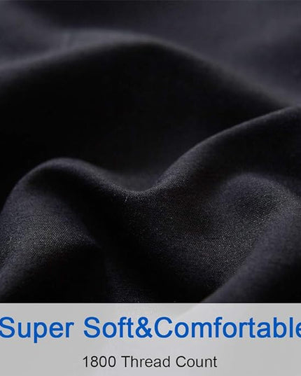 SONORO KATE Bed Sheet Set Super Soft Microfiber 1800 Thread Count Luxury Egyptian Sheets 18-Inch Deep Pocket Wrinkle-4 Piece(King Black) - LeafyLoom
