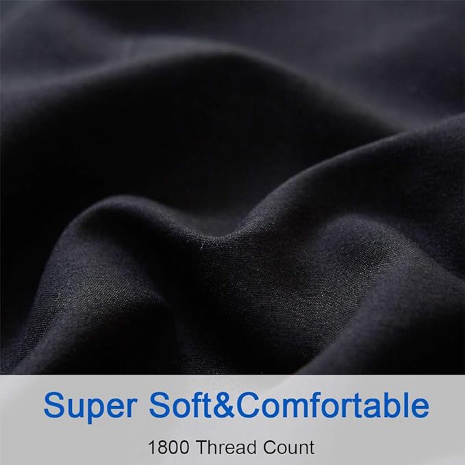 SONORO KATE Bed Sheet Set Super Soft Microfiber 1800 Thread Count Luxury Egyptian Sheets 18-Inch Deep Pocket Wrinkle-4 Piece(King Black) - LeafyLoom