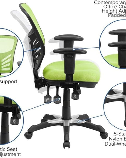 Flash Furniture Nicholas Mid-Back Swivel Office and Gaming Chair, Ergonomic Mesh Office Chair with Adjustable Lumbar Support and Height, Green - LeafyLoom