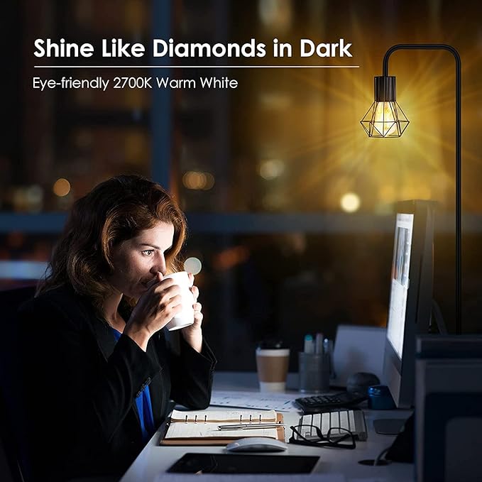BoostArea Industrial Floor Lamp, Diamond Shape Design, 6W LED Bulb, E26 Socket, On/Off Footswitch, Premium Quality, Safe, Easy Assembly, Modern Style, Black - LeafyLoom