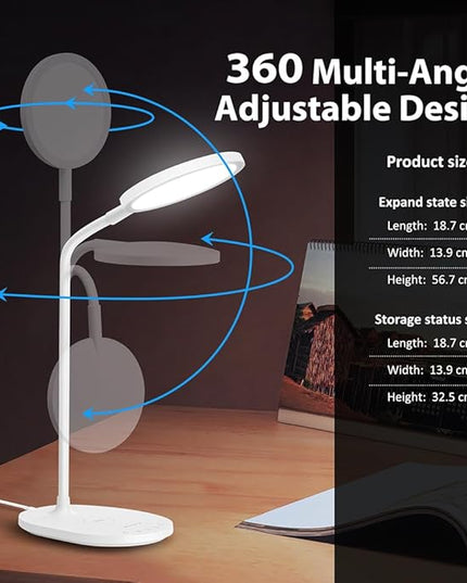 G Keni 1400 High Lumen LED Desk Lamp with Wireless Charger, Touch Control Dimmable Reading Table Lamp, 3 Color Modes, 30 Minutes Timer, Eye Care Study Desk Light, AC Adapter for Home, Office, Dorm - LeafyLoom