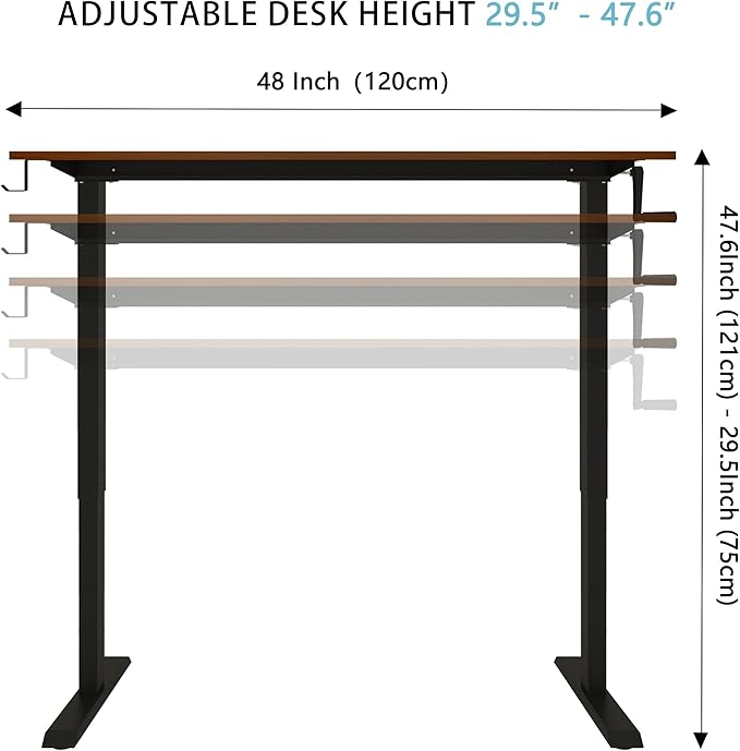 Manual Standing Desk Adjustable Height- Crank Mobile Standing Desk 55 x 24 Inches Sit Stand Desk Frame & Top, Stand Up Desk on Wheels, Computer Desk Black Frame & Black - LeafyLoom