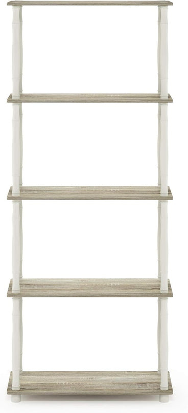 Furinno Turn-N-Tube 5-Tier Multipurpose Shelf / Display Rack / Storage Shelf / Bookshelf, Classic Tubes, Sonoma Oak/White - LeafyLoom