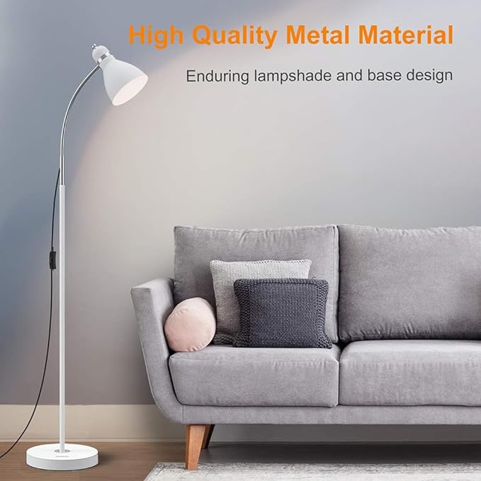 LEPOWER Floor Lamp, Metal Standing Lamp with Adjustable Gooseneck, Heavy Metal Base, Reading Pole Lamp for Office, White Floor Lamps for Bedroom, Living Room - LeafyLoom