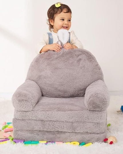Kids Couch Fold Out Soft Toddler Chairs,Toddler Armrest Chair Bed for Play,Gift for 0-3 Years,Grey Bunny - LeafyLoom
