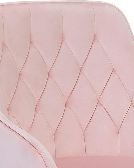 Velvet Desk Chair Vanity Chair for Makeup with Wheels and Back Home Office Chair Adjustable Rolling Swivel Chair for Bedroom Vanity Room Pink - LeafyLoom