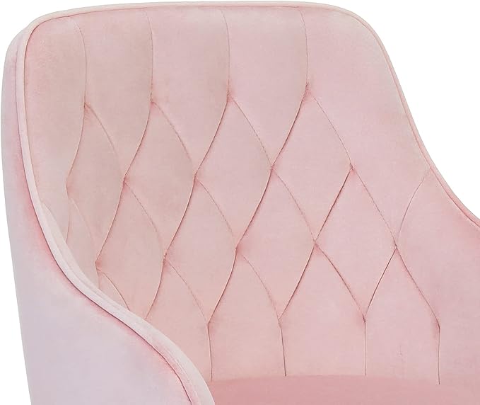 Velvet Desk Chair Vanity Chair for Makeup with Wheels and Back Home Office Chair Adjustable Rolling Swivel Chair for Bedroom Vanity Room Pink - LeafyLoom