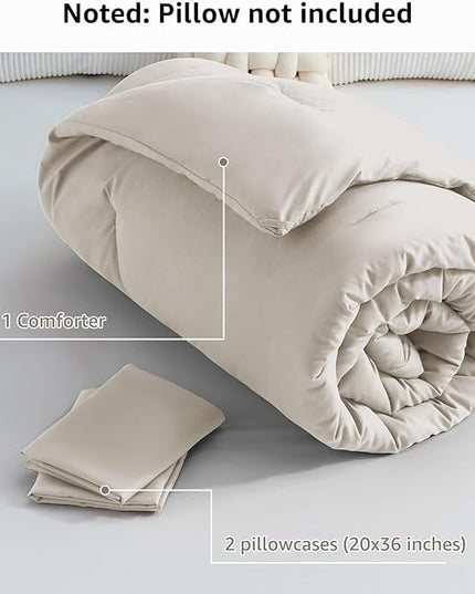 CozyLux Beige Comforter Set King Size, 3 Pieces Boho Solid Breathable Quilted Style Bedding Sets, Luxury Fluffy Soft Microfiber Comforter for All Season(1 Comforter & 2 Pillowcases) - LeafyLoom