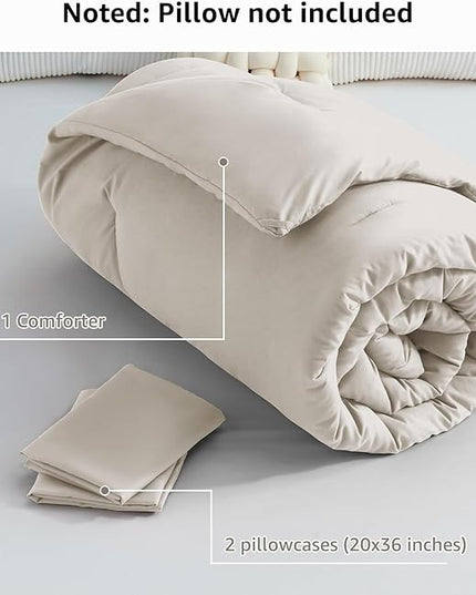 CozyLux California King Comforter Set Beige, 3 Pieces Cal King Solid Breathable Boho Style Bedding Sets, Cozy Luxury Fluffy Soft Microfiber Quilt Comforter for All Season(1 Comforter & 2 Pillowcases) - LeafyLoom