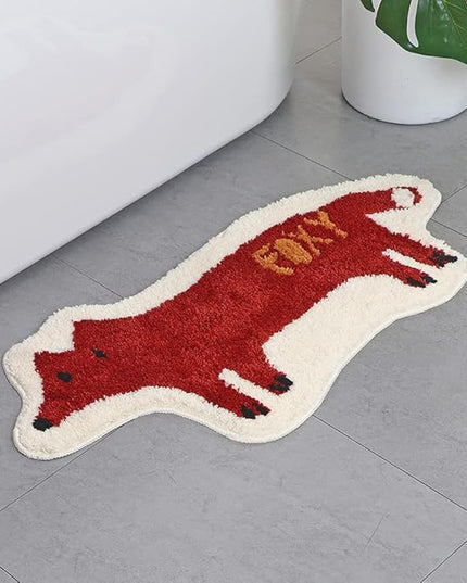 Fox Shaped Bath Rug Microfiber and Non Slip Backing Bath Mat Bathroom Bedroom Cartoon Bathtub Rug Bathroom Tub Decor Water Absorption Machine Washable (42x84cm/16.5x33.1in) - LeafyLoom