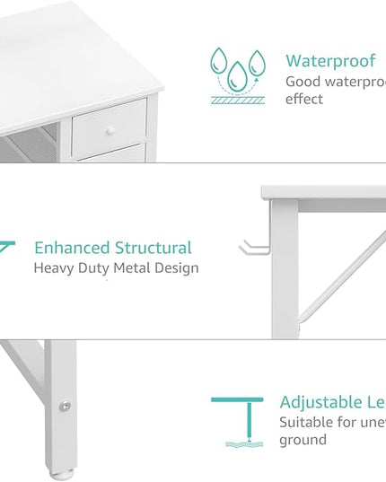 Lufeiya Small White Desk with Drawers - 40 Inch Kids Girls Teen Cute Study Desk for Bedroom Work, Computer Writing Table Desks with Fabric Drawer for Small Spaces Home Office - LeafyLoom