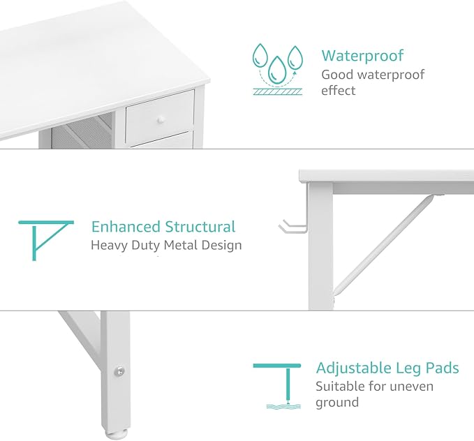 Lufeiya Small White Desk with Drawers - 40 Inch Kids Girls Teen Cute Study Desk for Bedroom Work, Computer Writing Table Desks with Fabric Drawer for Small Spaces Home Office - LeafyLoom
