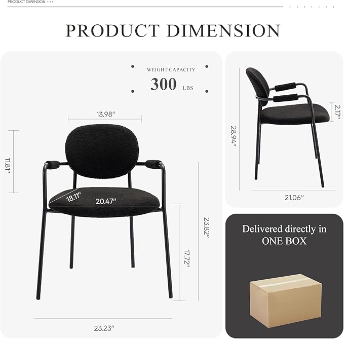 COLAMY Modern Accent Dining Chairs Set of 4, Boucle Dining Chairs with Arms, Comfy Small Sherpa Dining Armchairs with Back for Kitchen, Dining Room, Restaurant, Black - LeafyLoom