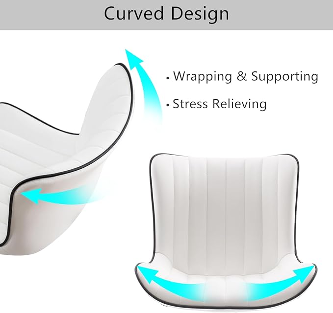 YOUNIKE White Office Chair Swivel Leather Desk Chair, Upholstered Adjustable Computer Task Chair with Wheels, Modern Armless Rolling Gaming Chair Mid Back - LeafyLoom