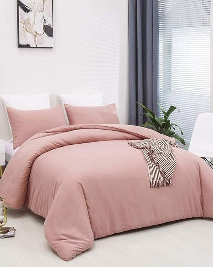 Queen Blush Pink Cotton Comforter Set, 3 PCS Breathable Bedding with 2 Pillowcases, Fade-Resistant, Lightweight, Durable, Ideal for Gift - LeafyLoom