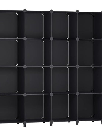 16 Cubes Storage Organizer, Bookcase, Display Shelf with Wooden Mallet, Cabinet Storage for Kids, Adult, Office, Bedroom, Bathroom, Black - LeafyLoom