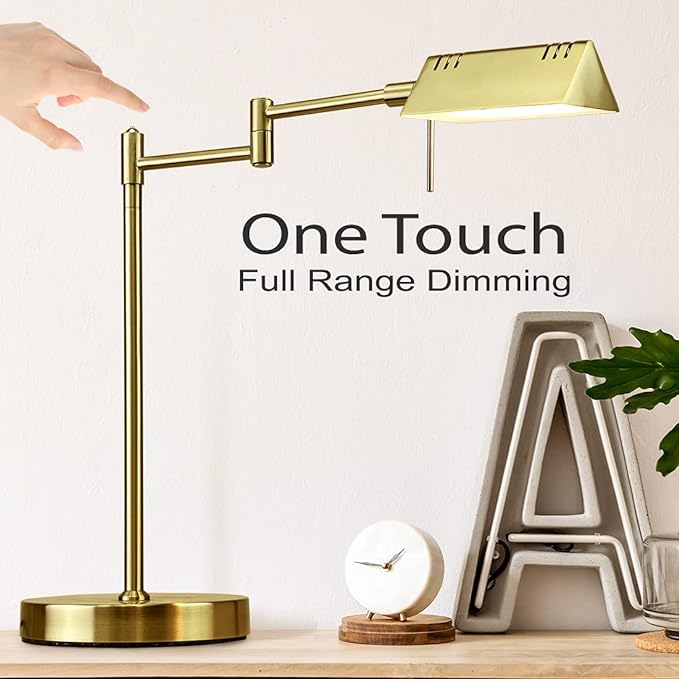 O'Bright LED Pharmacy Table Lamp, Full Range Dimming, 12W LED, 360 Degree Swing Arms, Desk, Reading, Craft, Work Lamp, ETL Tested, Antique Brass (Gold) - LeafyLoom