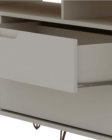Manhattan Comfort Rockefeller Modern 2 Drawers Living Room Television Stand with Metal Legs, 62.99", Off White - LeafyLoom