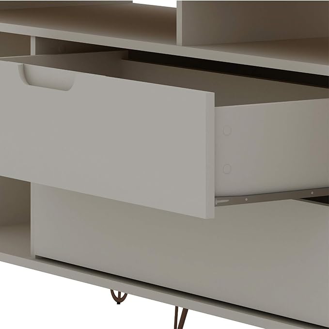 Manhattan Comfort Rockefeller Modern 2 Drawers Living Room Television Stand with Metal Legs, 62.99", Off White - LeafyLoom