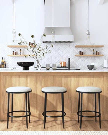 HomePop Upholstered Metal Barstool, Fabric Side Chairs for Dining Room, Kitchen and Living Room - Sustainable Gray Woven - LeafyLoom