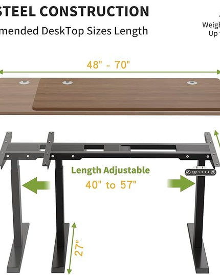 Radlove Dual Motor Height Adjustable Standing Desk Frame, Adjustable Desk Legs for 48'' to 70'' Desk Tops, Home Office Sit Stand Desk Base, Heavy Duty 265 lb Load Capacity for Home Office (Black) - LeafyLoom