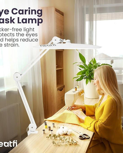 Neatfi XL 2,200 Lumens LED Task Lamp, 24W Super Bright Desk Lamp, 117 Pcs SMD LED, 4 Level Brightness, Dimmable, Task LED Light for Home, Office, Workbench (CCT, White) - LeafyLoom