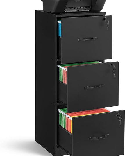 VASAGLE 3-Drawer Vertical File Cabinet, Filing Cabinet for Home Office, Printer Stand, with 3 Lockable Drawers, Adjustable Hanging Rail, for A4 and Letter-Size Files, Ink Black UOFC055B16 - LeafyLoom