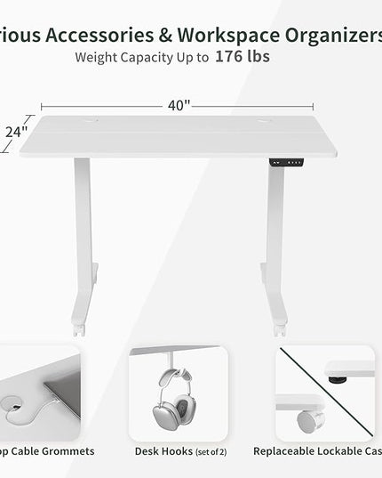 FEZIBO Electric Standing Desk, 40 x 24 Inches Height Adjustable Stand up Desk, Sit Stand Home Office Desk, Computer Desk, White - LeafyLoom